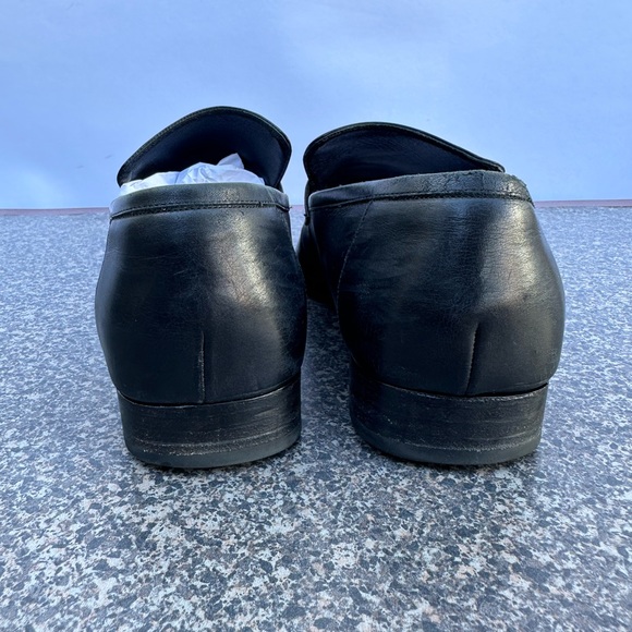VINTAGE GUCCI BLACK LEATHER  G LOGO DETAIL LOAFERS Size 8-9 MADE IN ITALY - Picture 9 of 13